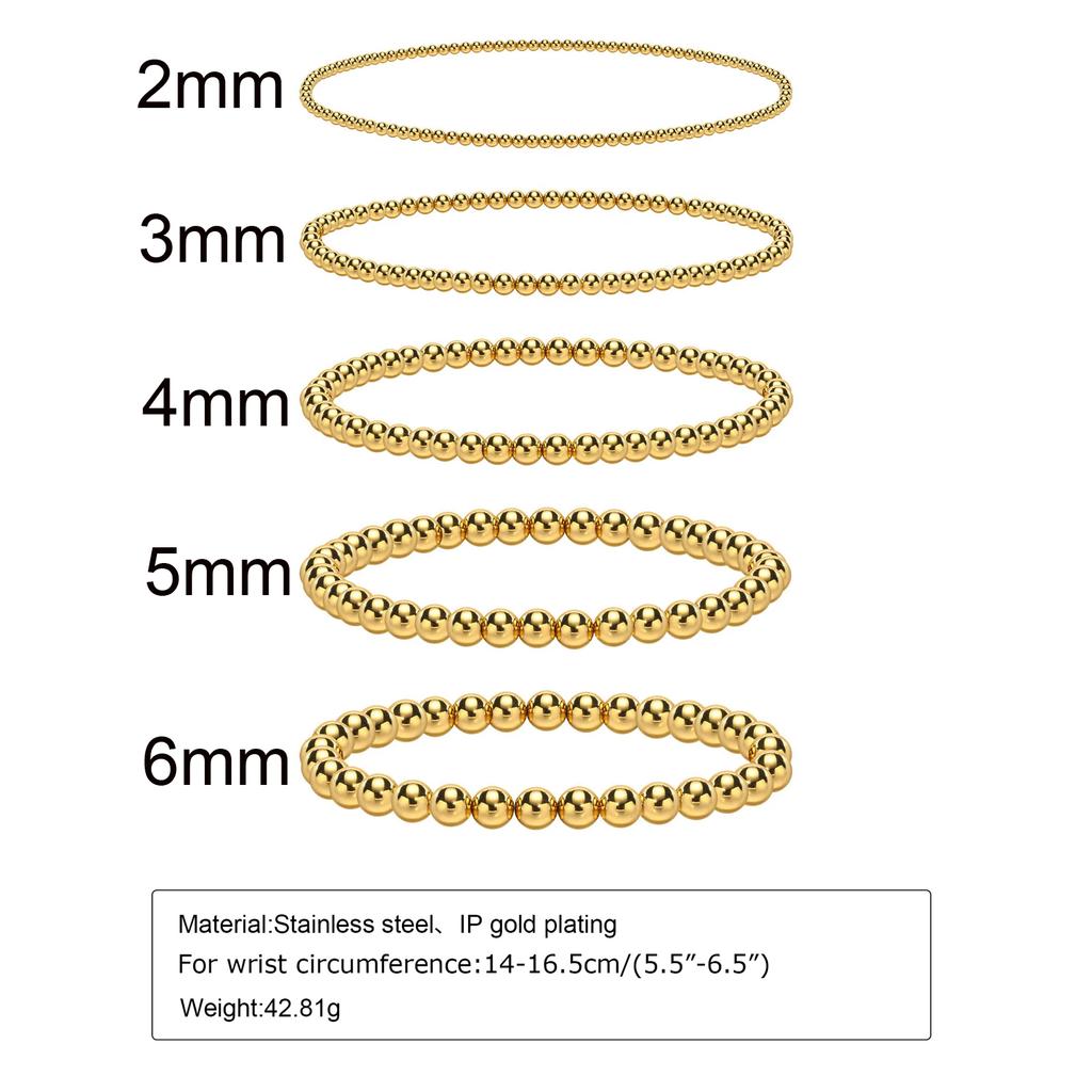Bracelet perlé plaqué or pour femme, Bracelet à billes extensible empilable en acier inoxydable Hypoallergénique