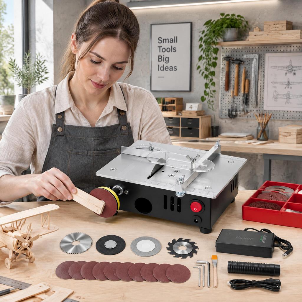 Mini Desktop Saw Machine Aluminum Alloy Multifunctional Cutting Tool with 4 Saw Blades EU Plug