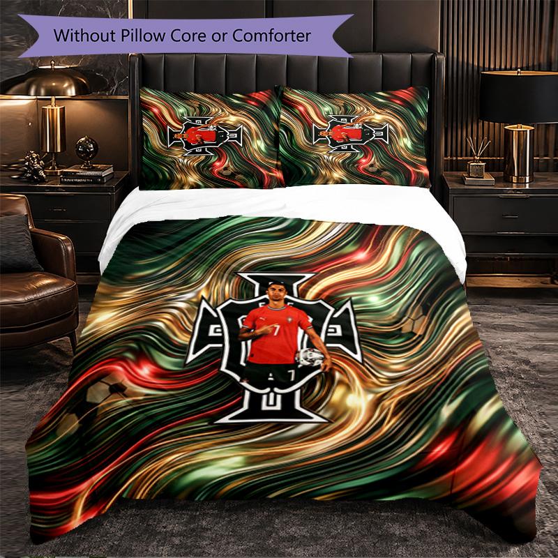 Portugal Football Pattern 3 Pieces Bedding Set Soft Microfiber Duvet Cover with Pillow Cases for Bedroom