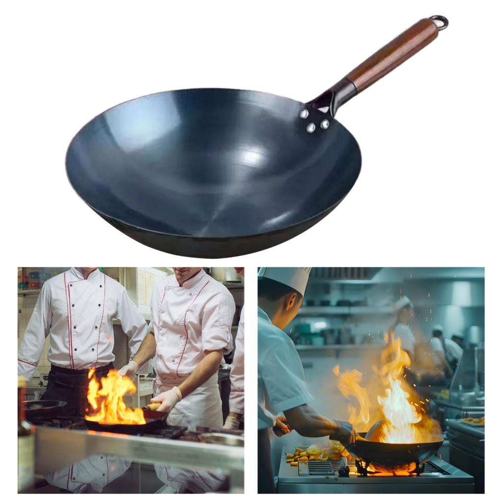 Wok Pan Boiling Pots Wood Handle Cookware Sautee Universal Pans Nonstick Wok