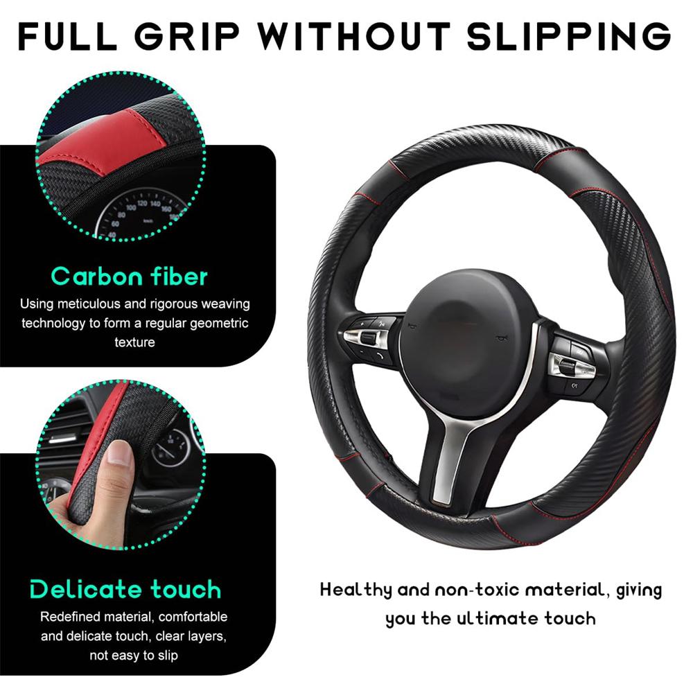 Carbon Fiber Car Steering Wheel Cover Universal 15 Inch Leather Elastic Steering Wheel Protector For Steering Wheel 38 Cm