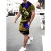 Summer Men's Lion Printed Pattern Short Sleeve Round Neck Breathable T Shirt Shorts Suit New Men's Temperament Streetwear Suit