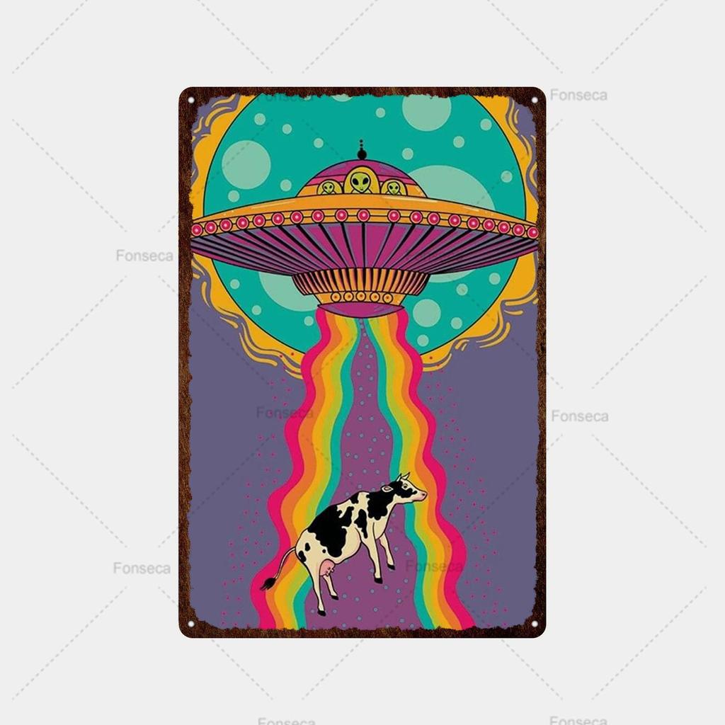 Colored Weird Planet Metal Sign Retro Tin Sign Metal Retro Bar Retro Wall Decoration Bar Club Man Hole Metal Poster