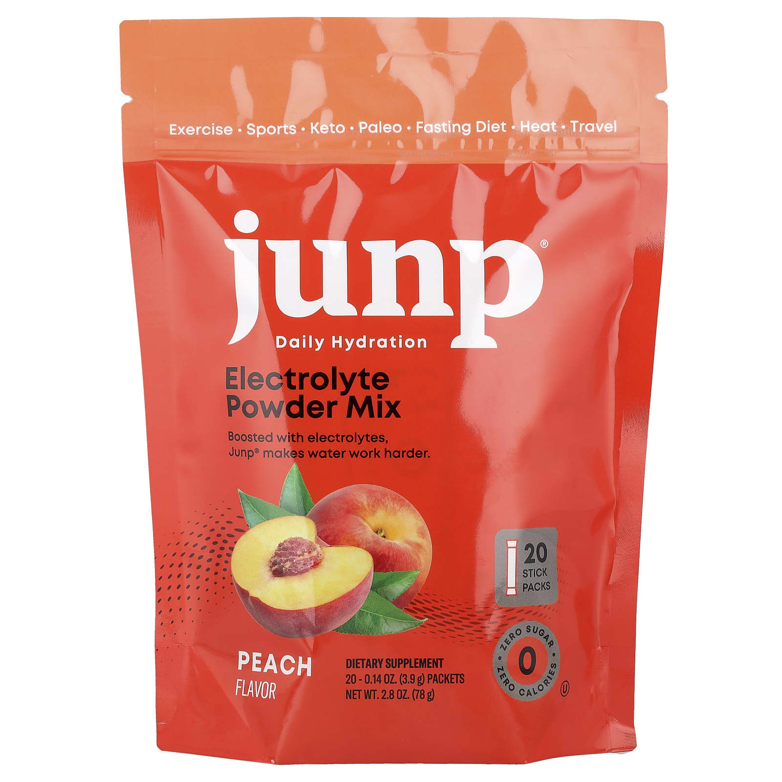 

JUNP Hydration, Electrolyte Powder Mix, Peach, 20 Stick Packs, 3.9g (0.14oz) Each