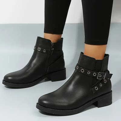 Neue kurze Stiefel für Herbst und Winter 2024, Damenstiefel mit rundem Kopf und Schnürung im Muffin-Stil, britische Freizeitstiefel mit Flansch