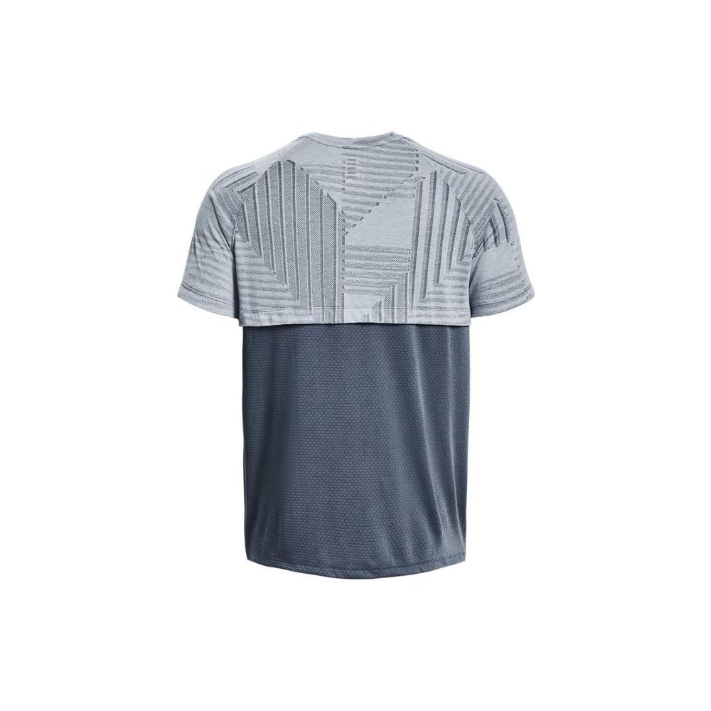 Under Armour Spliced Stripe Crew Neck Short Sleeve T-Shirt Men Tops Blue 1376516-465