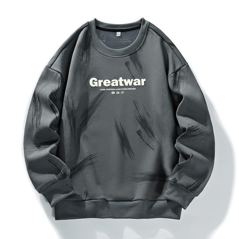 

Новая мужская толстовка весна осень повседневная универсальная красивая пуловер с круглым вырезом с принтом футболка с длинным рукавом M серый