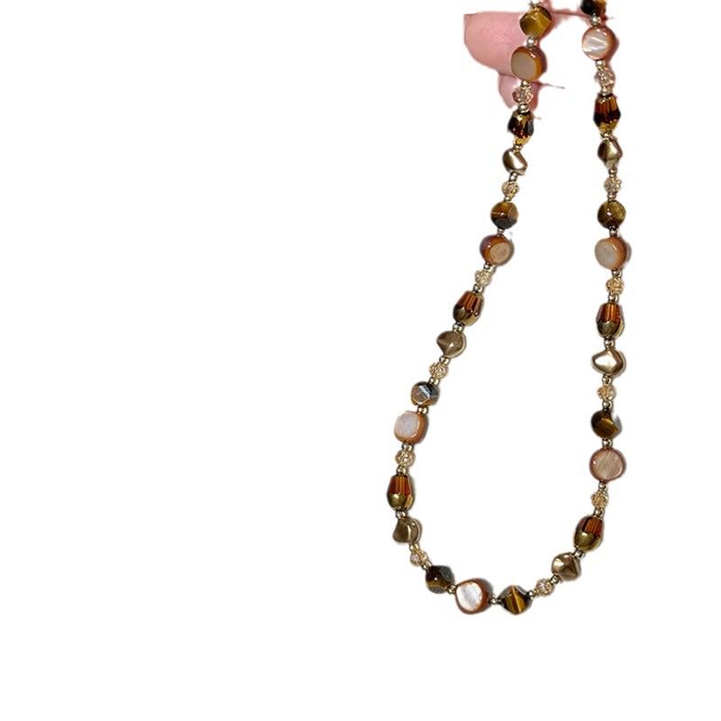 Náhrdelník z přírodního kamene Tygří oko s korálky pro ženy - Y2K Retro Módní Choker a Svetrový řetízek