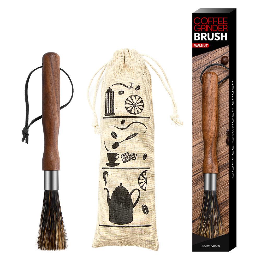 YWDL Natural Bristle Coffee Machine Cleaning Brush Black Walnut Wood Coffee Grinder Brush Kitchen Espresso Maker Cleaner Tool