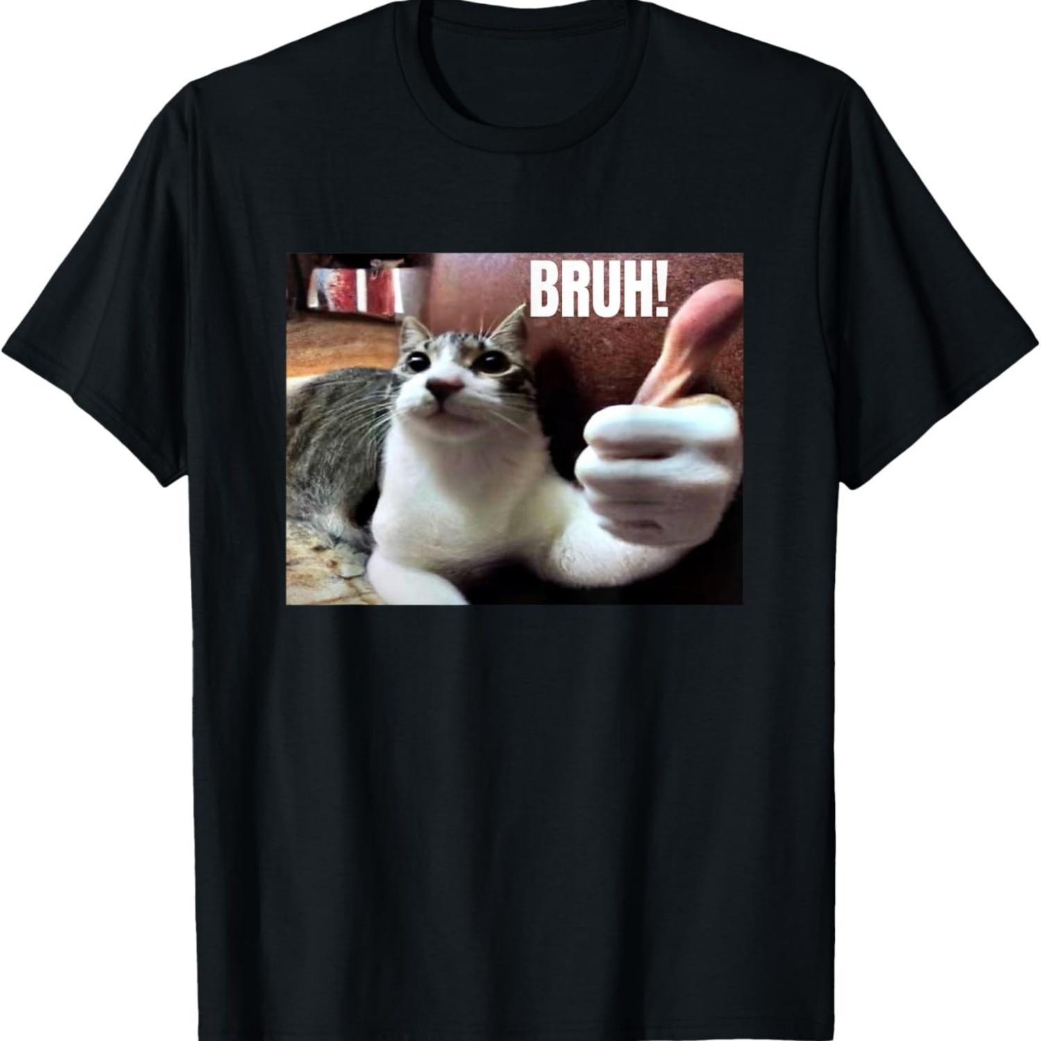 Funny Cat Meme BRUH T-Shirt _ Thumbs Up Cat Graphic Tee T-Shirt S
