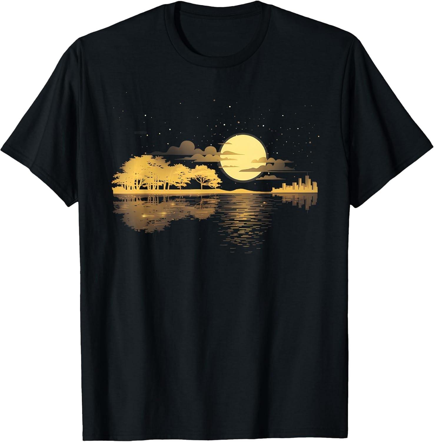 NEW LIMITED! Acoustic Guitar Lake Reflections Natural Moon Tee - MADE IN USA S