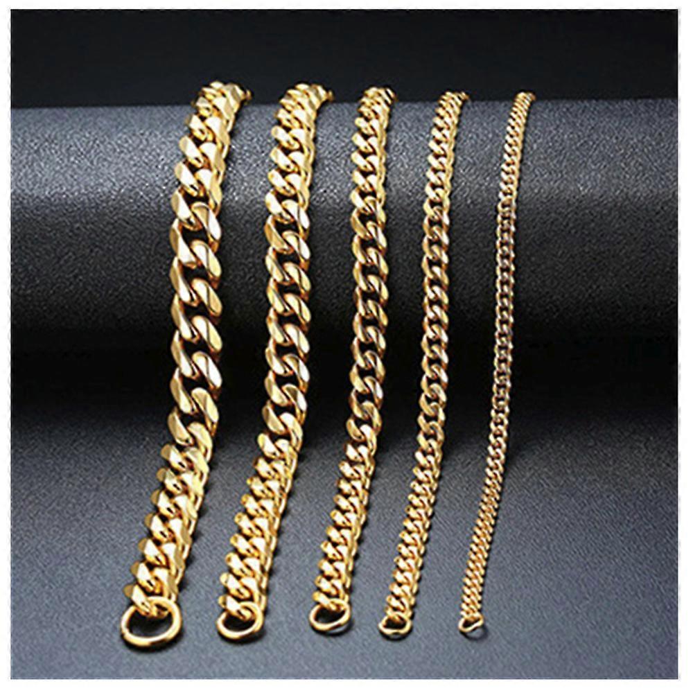 5 PCS Men's Gold Plated Stainless Steel Curb Cuban Chain Link Bracelet 3/5/7/9/11 mm