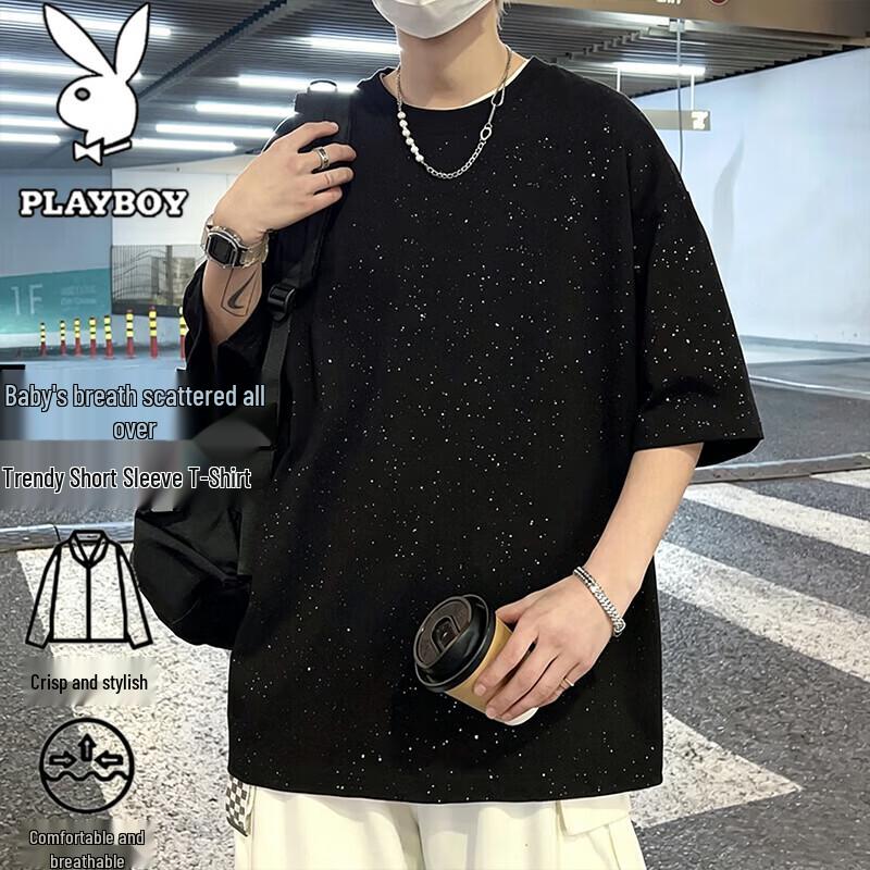 

PLAYBOY Men s Trendy Rhinestone Round Neck T-Shirt M