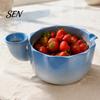 Beeren-Sieb für frische Obstschale mit Abflussloch, selbstspülende Keramikschale, dekoratives Sieb zum Abtropfen von Gemüse, zum Waschen und Servieren, Küche