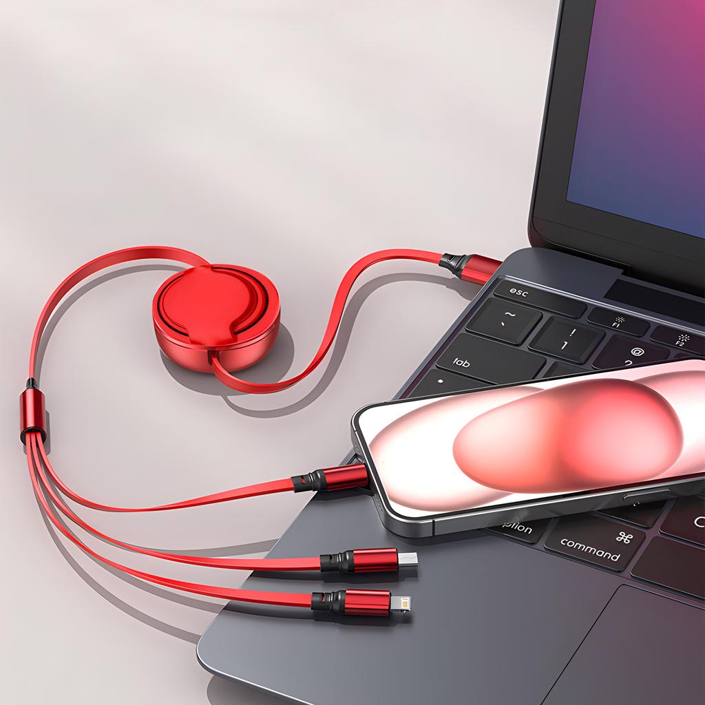 3 In 1 Retractable USB Cable Fast Charging & Data Sync Cord For iPhone Samsung Huawei Xiaomi Multi Port Charger Cable