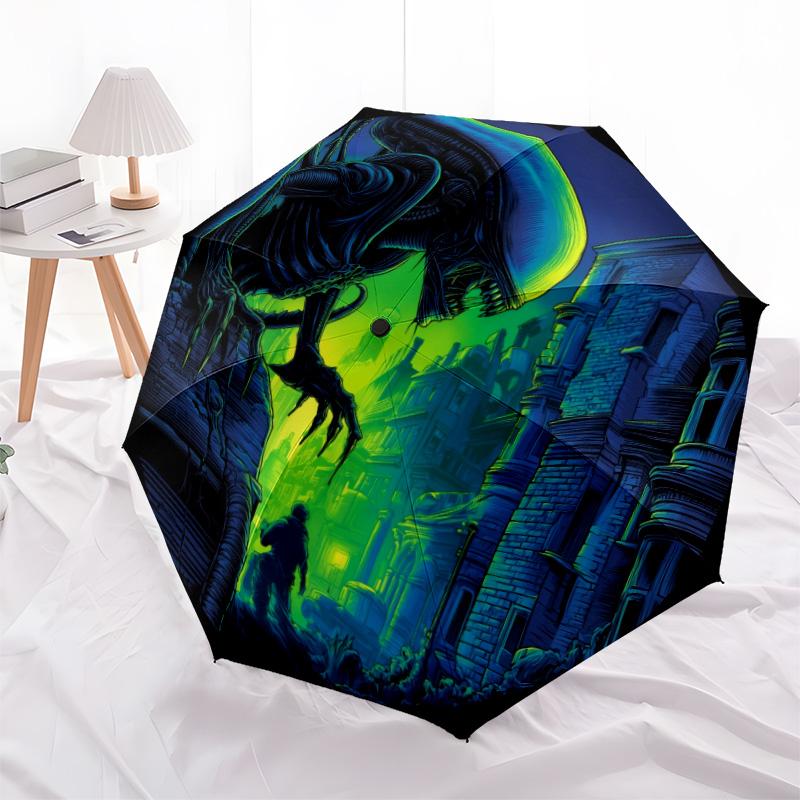 Vzor monster, automatický skládací deštník, přenosný a skládací design, 8 drátů, vánoční nebo narozeninový dárek.