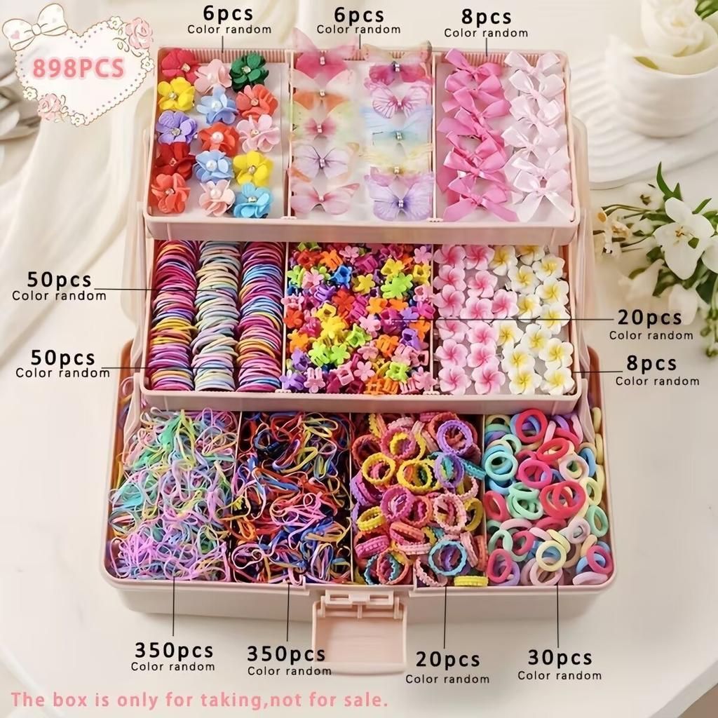 Fashion Hair Accessories Set, Glitter Bow Clips Star Clips Floral Hair Ties Non-Damaging Elastic Bands Tie Clips, High-Value Multi-Purpose Portable
