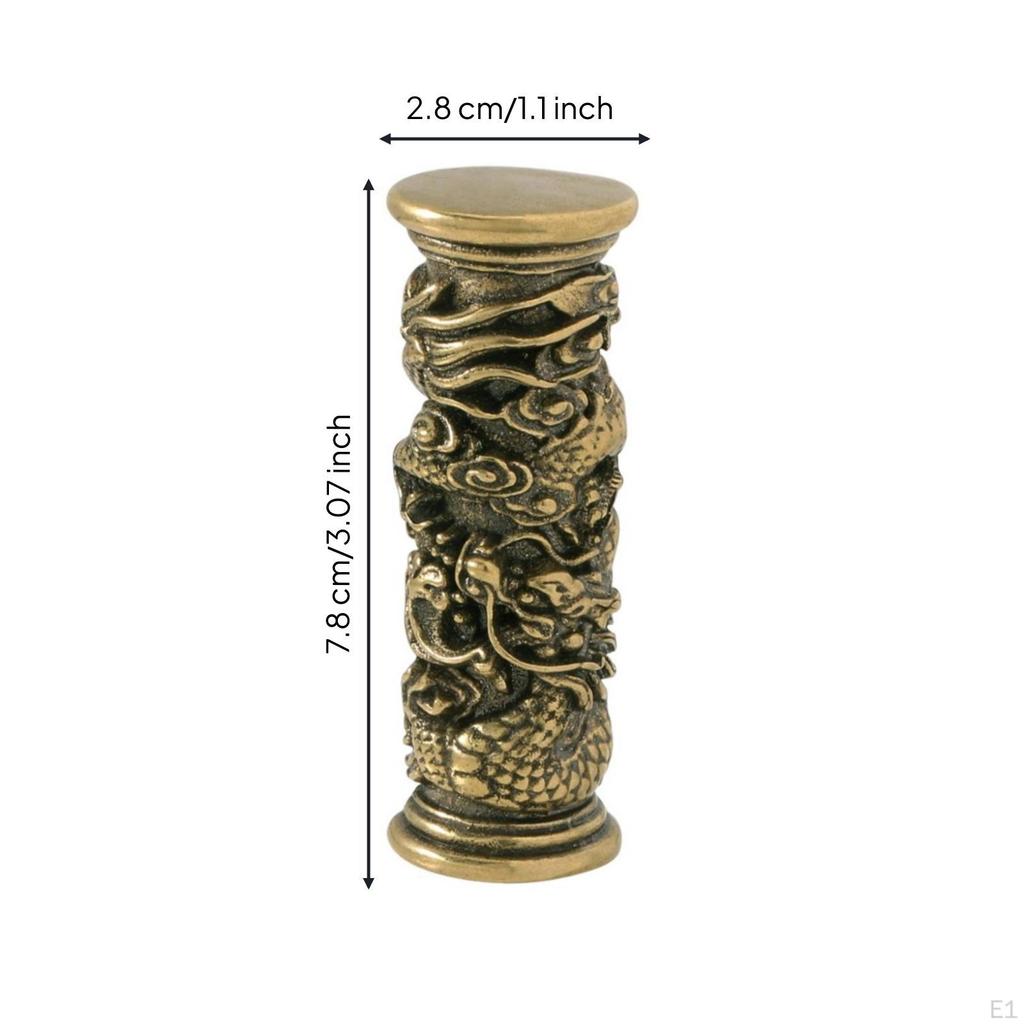 Dragon Pillar Ornament with Raised Design Brass Carving Antique Style for