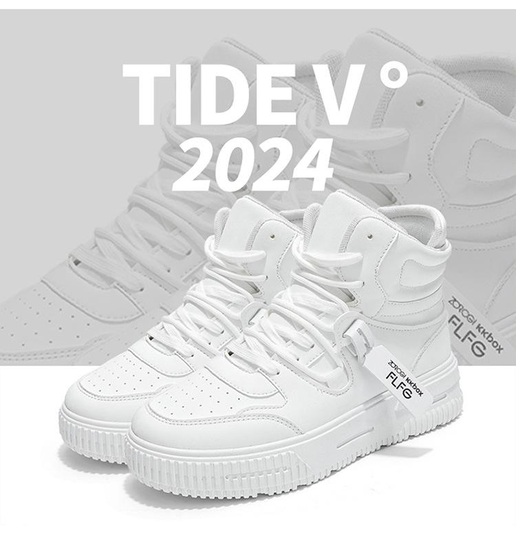 High-Top Comic Con Weiße Schuhe mit 10cm Innenhöhenerhöhung, 12cm Dicke Sohle - Trendige Koreanische Style Freizeit Sport Board Sneaker