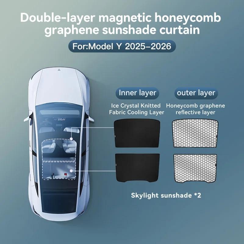 YZ For Tesla 2025-2026 Model 3 Y Juniper Highland Graphene Black Sky Screen Sunshade Honeycomb Skylight Magnetic Sunshade Panel