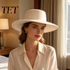 Chic Vacation Travel Hat Flat Top Fedora Hat, Wool Blend Derby Cap, Retro Jazz Polyester Warm Winter Cap Wide Brim Felt for Women, Events & Daily Wear