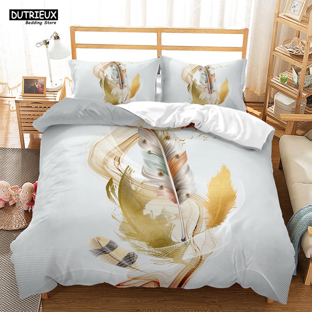 Comforter Luxury Feathers Bedding Set Colorful Soft Animal Feather King Queen Single Size S For Women