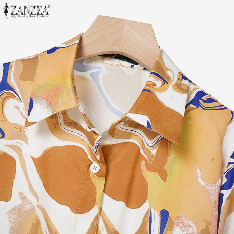 ZANZEA Women Long Sleeve Print Blouse and Wide Leg Pants Casual Two Piece Suit Sets