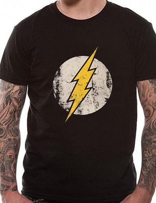 T-shirt The Flash Logo Ufficiale Distressed Nero NUOVO XL