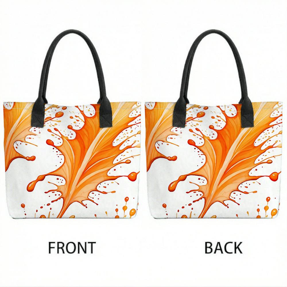 Orange Abstract Print Tote Bag Casual Large Capacity Fashionable Shoulder Bag for Daily Use