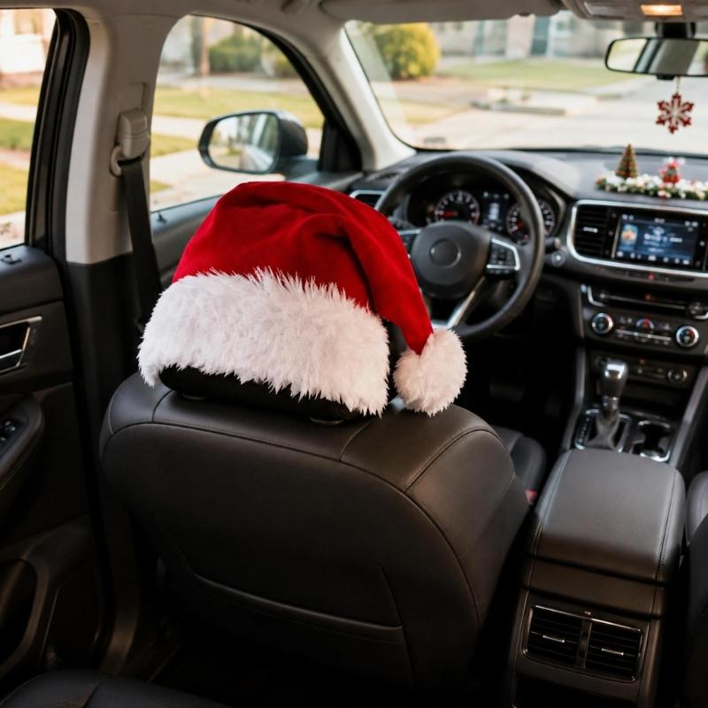 Holiday Car Headrest Cover Set, Slip On Polyester Fabric Washable for Christmas Cabin Style, Daily Driving, and Family Cars