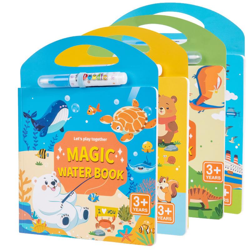 Libro de Dibujo con Agua para Educación Infantil Reutilizable Garabato Pintura con Agua Niños Reconocimiento de Animales Pegatina Juguete Educativo MHWJ-JX-844