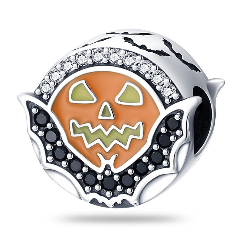 925 Silber Halloween Charm Armband Damen DIY Niedlich Zauberer Kürbis Mond Magischer Hut Besen Perle Geschenk Zubehör