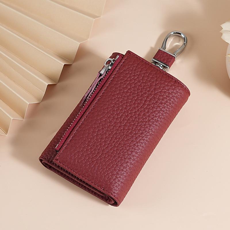 Genuine Leather Key Wallet With Zipper Coin Purse For Women Home Storage