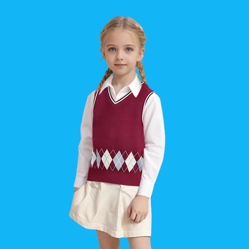 Teen Westen Kinder Strickweste Jungen & Mädchen Schuluniform Pulloverweste 100% Baumwolle V-Ausschnitt Pullover Preppy Stil Kinder Tops