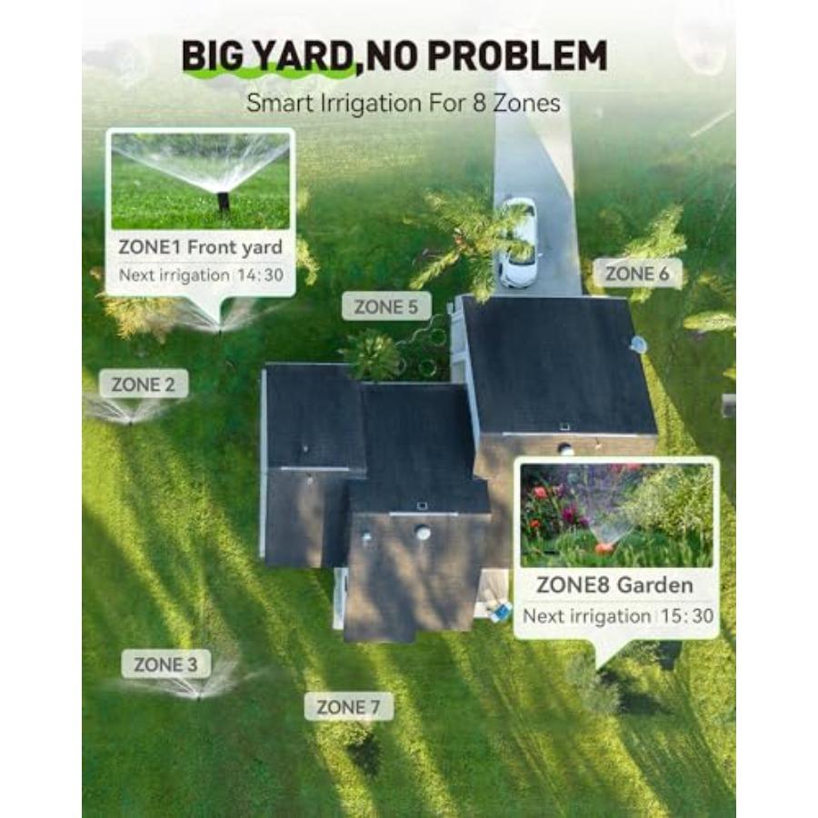8 Zone Local Weather-Based Smart Irrigation Controller with WiFi for Yard and Lawn Durable Plastic Gray Auto Schedule Adjustmen