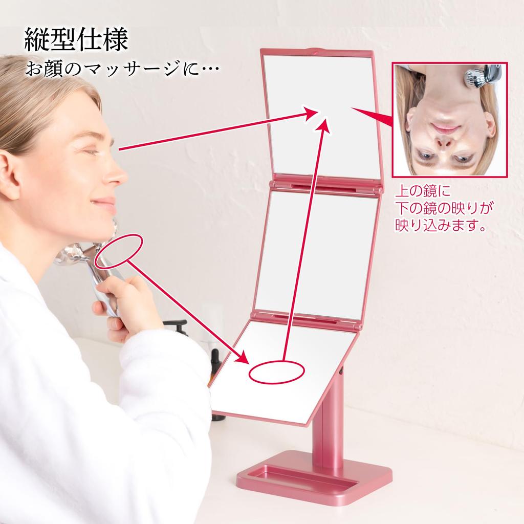 Napure Mirror for Hair Dyeing Wigs 3WAY Napure Mirror Pink Mirror Makeup Mirror Birthday Respect for the Aged Day Gift 3-sided