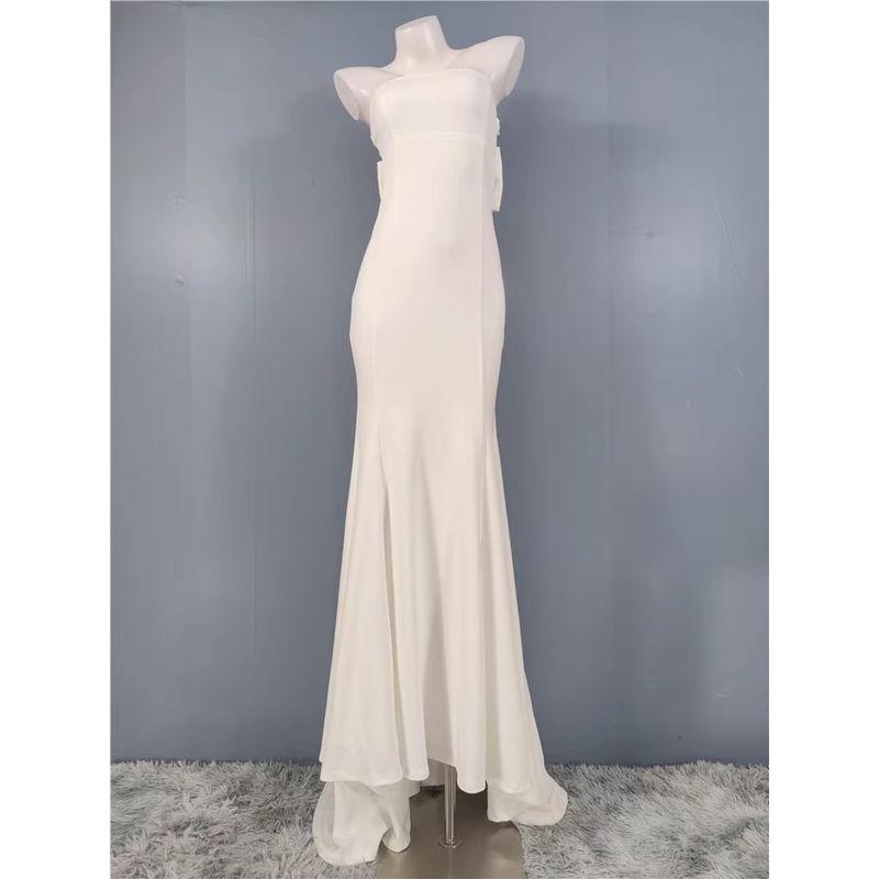 Foreign Trade Order Lu's Wrap-around Bow Sexy Royal Sister Elegant Fashion Light Luxury Light Wedding Dress Trailing Formal Dress Dress