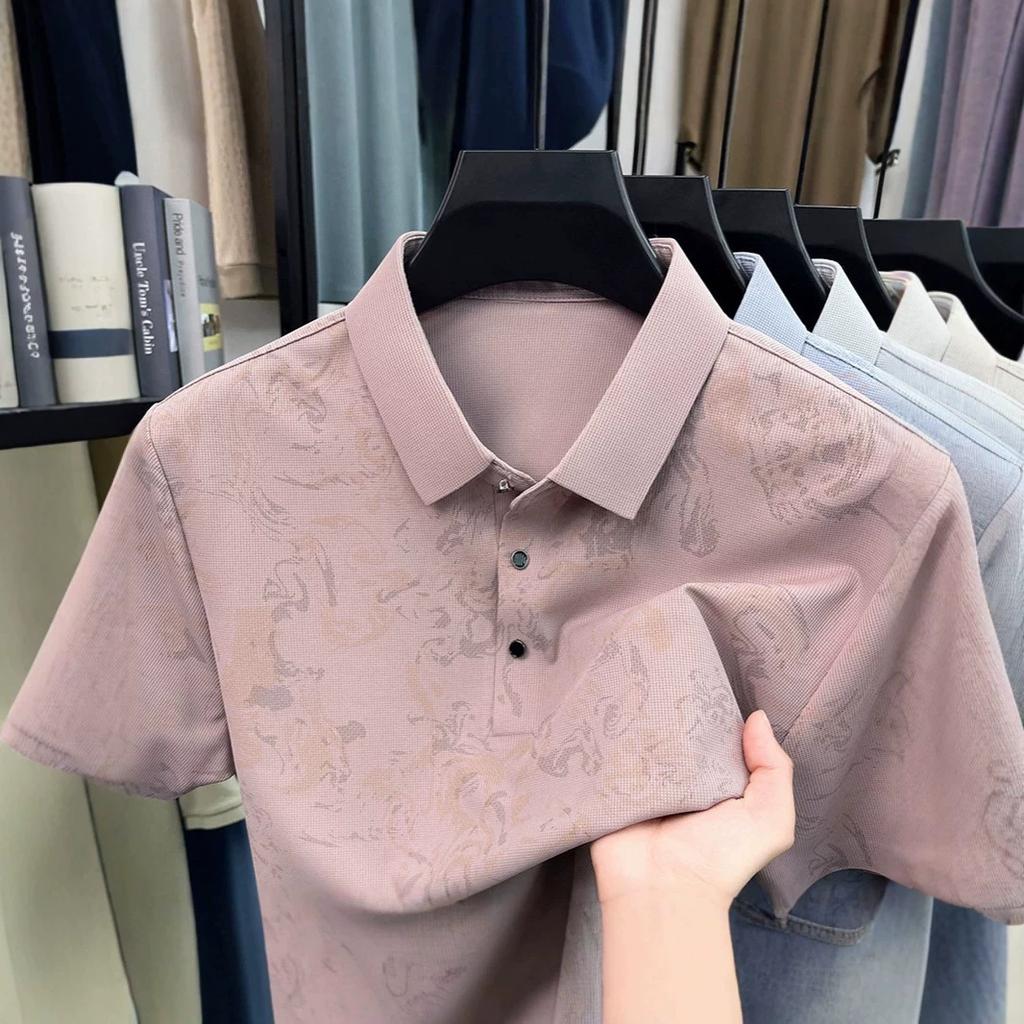 Polo Masculino Gelo Estampado Manga Curta Moda Verão Casual Camiseta