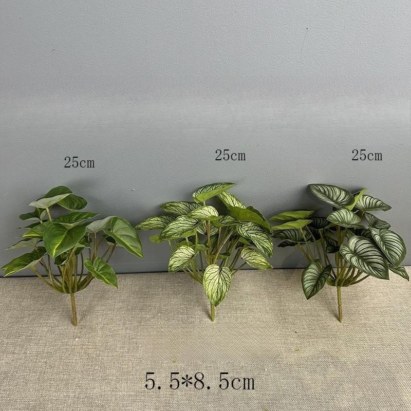 10pcs Hotel Decorative Plastic Simulation Apple Leaf Plant Restaurant Decoration Artificial 24 Leaves Alocasia Green Plants