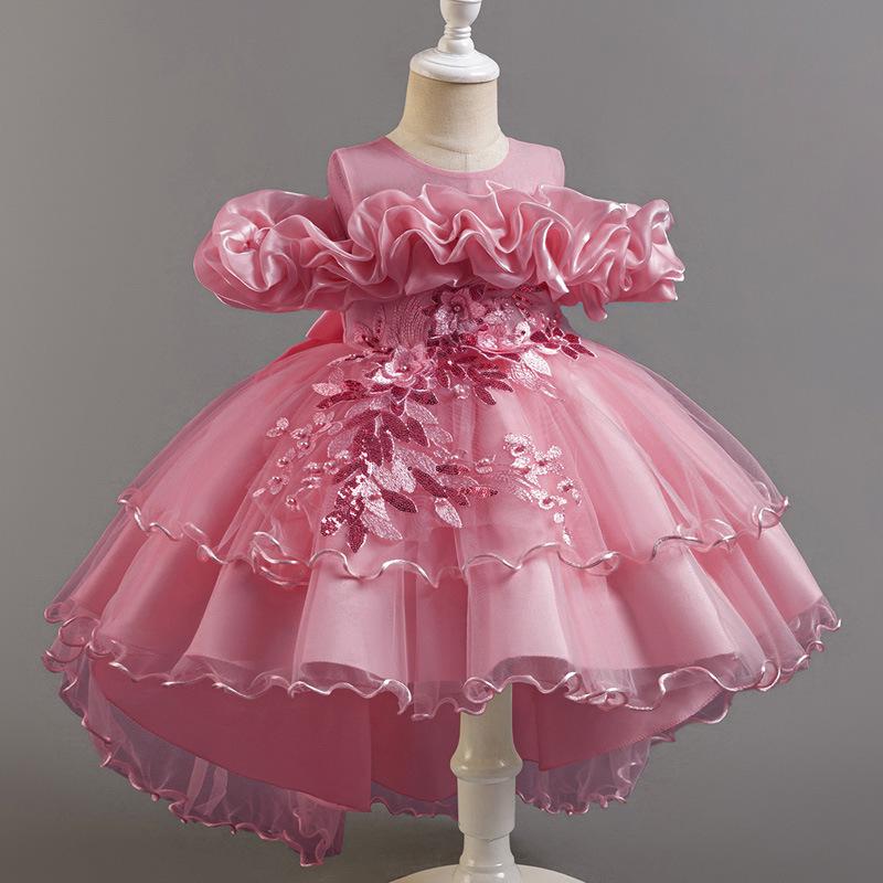 Girls' One-Shoulder Luxury Tulle Princess Formal Dress with Train