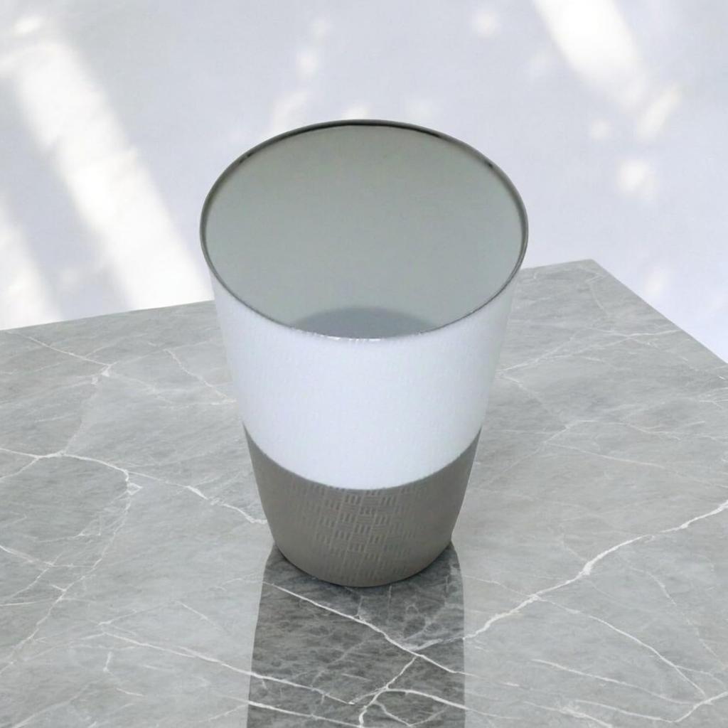 Wooden Made in Japan J-kitchens Cup, Ultra-thin, Light-transmitting Tumbler, Platinum, Ajiro, Box, 370ml,