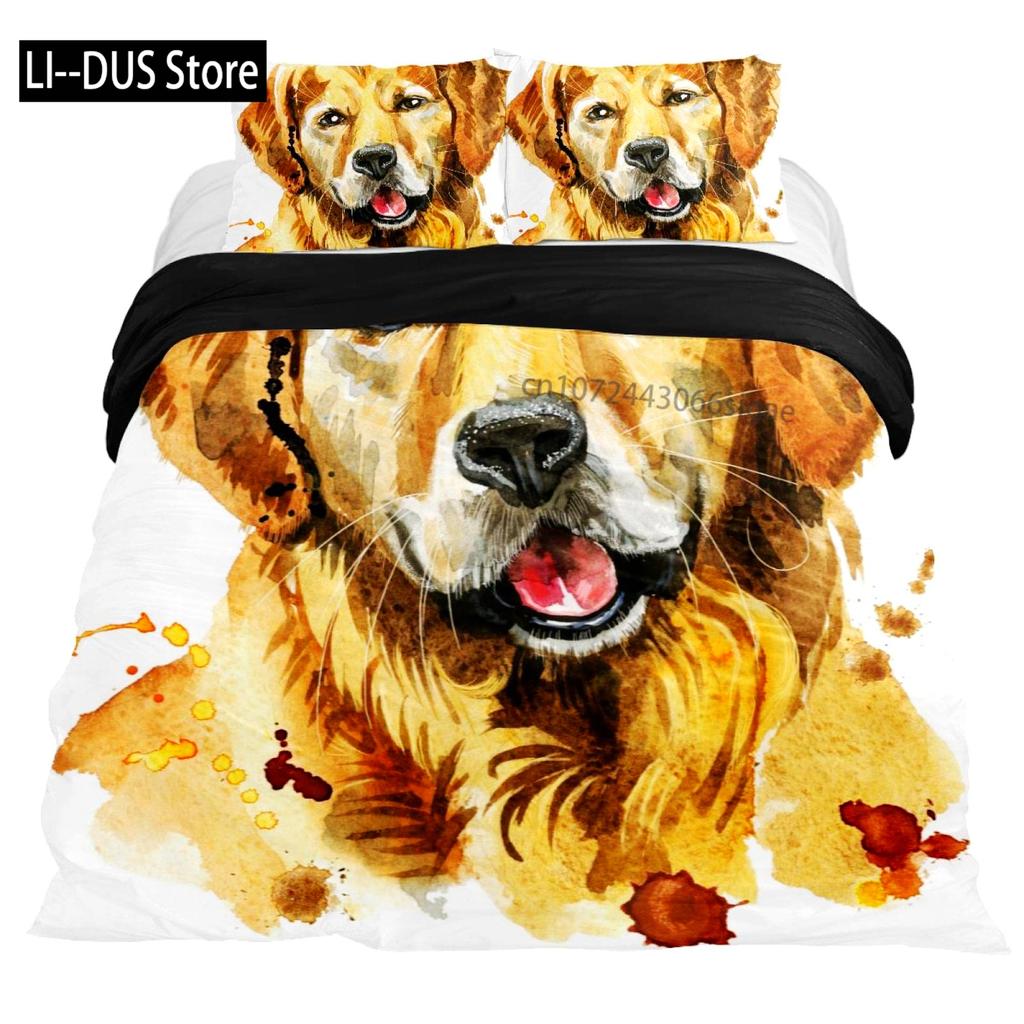 Brown Golden Retriever Duvet Cover Twin Animal Pattern Bedding Set 3 Piece Comfort Comforter Cover And 2 Pillowcases Full Size
