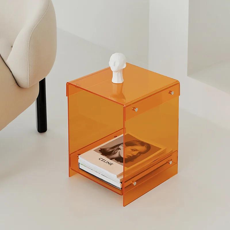 Nordic Coffee Tables Living Room Furniture Sofa Side Table Acrylic Double-deck Storage Tea Tables Transparent Bedside Table