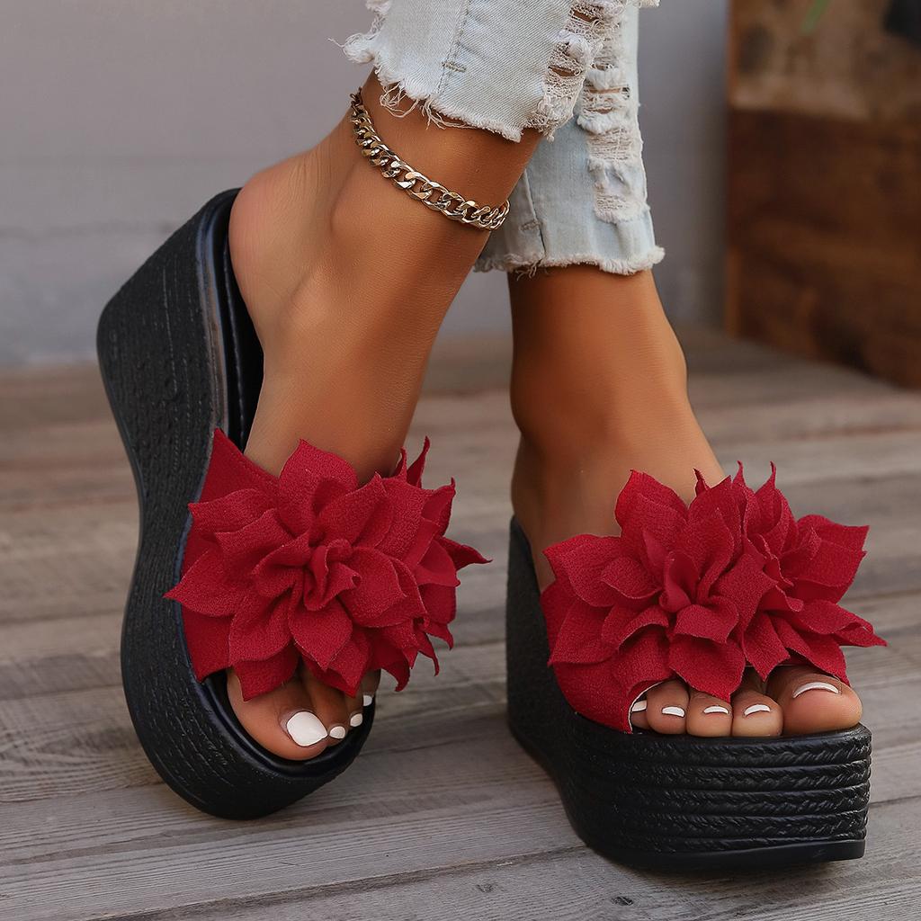Summer New Flower Muffin Slippers Women's 2025 Large Size One-word Slippers Thick-soled Cool Slippers