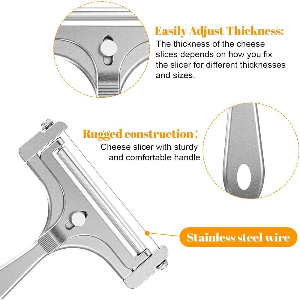 1 PCS Cheese Slicer Stainless Steel Adjustable Thickness Cheese Cutter, Frosted Silver Butter Cutter for Block Cheese and Butter