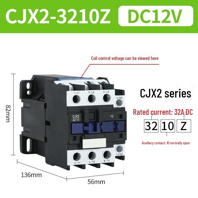 CJX2 DC Contactor: Models 1210, 0910, 1810, 2510 - Voltage Options: 12V, 24V, 48V, 110V, 220V, 380V