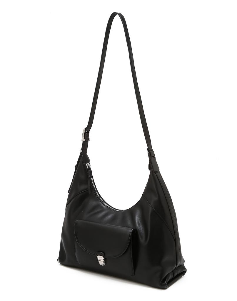 Jillstuart Acc [Lune] Lune Push-Lock Detail Leather Shoulder Bag L Black