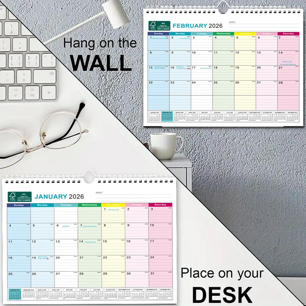 FSC Certified Wall Calendar 18 Months Multilingual Design With 5 Countries Holidays