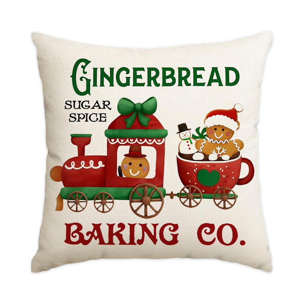 1/4Pcs Red Christmas Pillowcases, Hot Cocoa Gingerbread Bakery Design Cushion Covers, Farmhouse Christmas Decorations