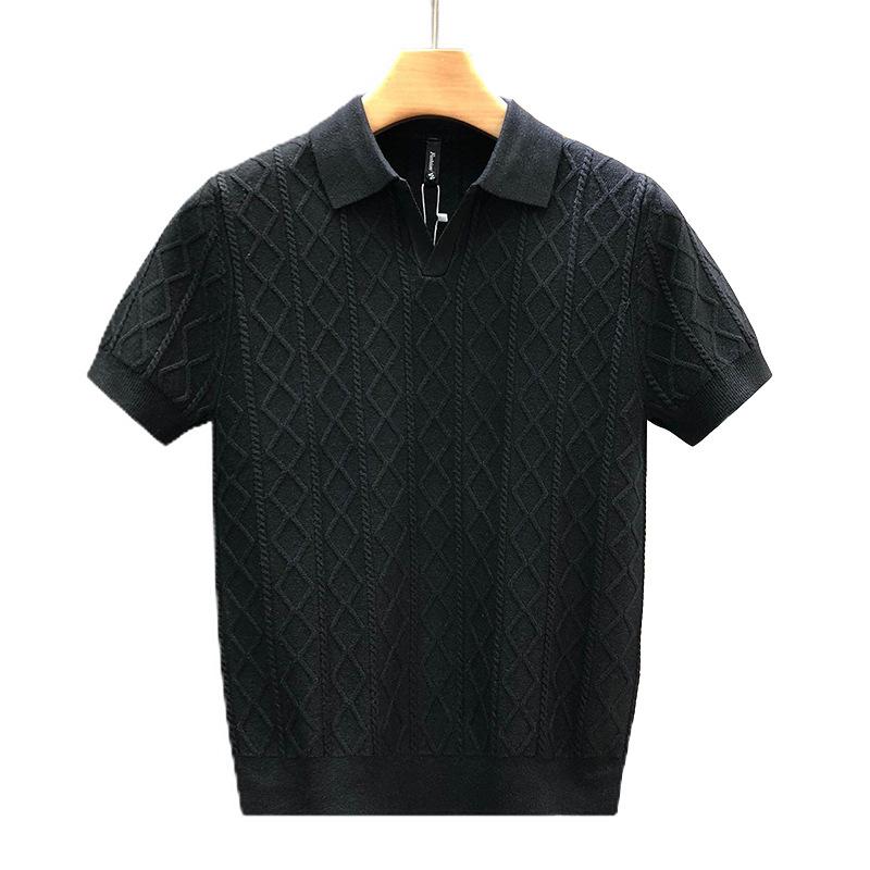 Men S Plus Size Short Sleeve V Neck Polo Shirt Casual Knit T Shirt S чёрный